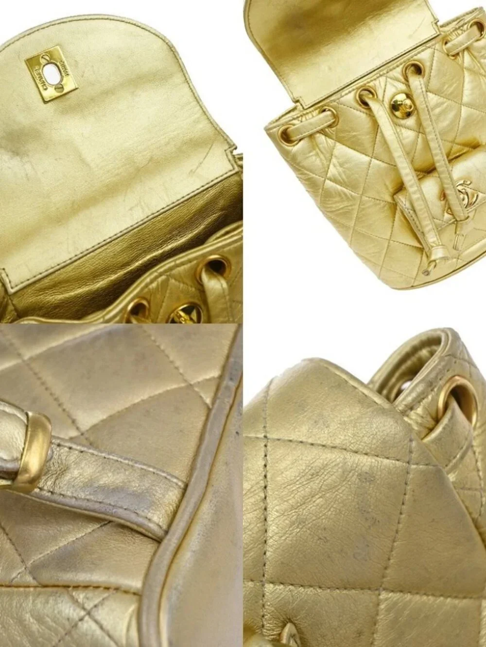 CHANEL CC Logo Duma Matelasse Chain Backpack Bag Leather Gold Vintage
